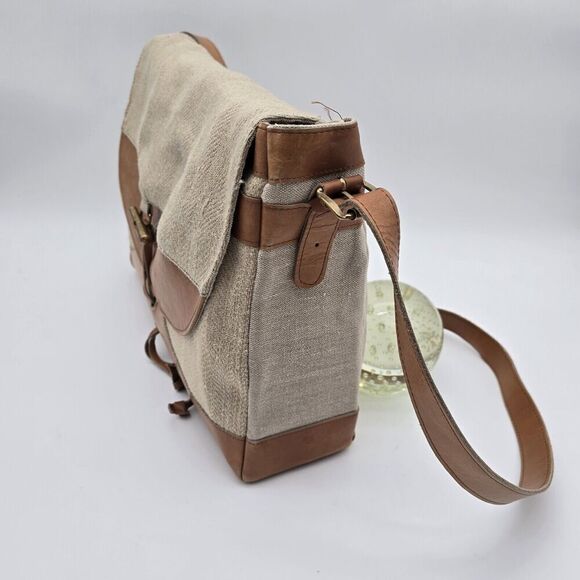 Messenger Bag Brown Linen Leather Legal Breifcase Toggle Shoulder Kender Gear - Picture 2 of 16
